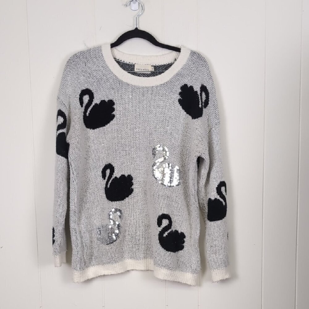 Dreamers Black and sequin swans sweater  med Large
